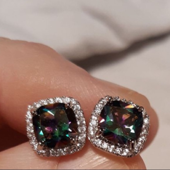 925 Silver Mystic Rainbow & White Topaz Earrings - Picture 10 of 12